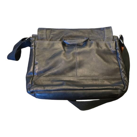 eBags Black Leather Messenger Crossbody Computer Bag - Picture 4 of 13